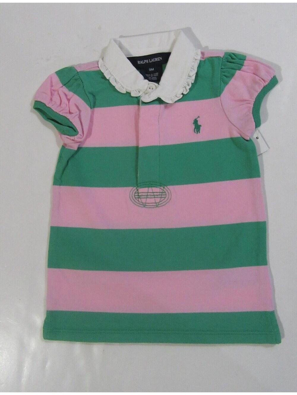 Polo Ralph Lauren Baby Girls Shirt Pink and Green Striped 18 Months 18M